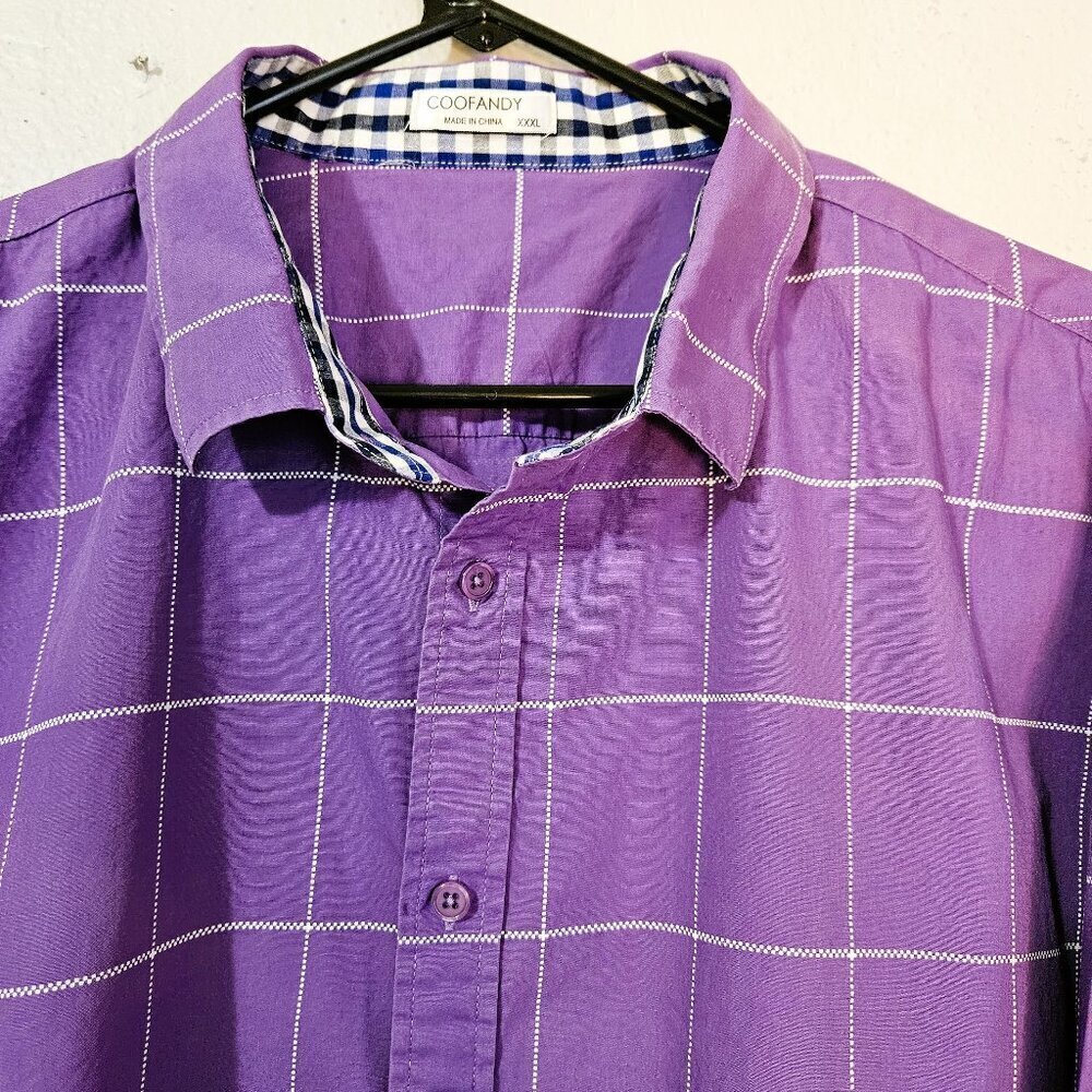 Coofandy VTG Men's Lilac Casual Shirt Contrasting Turn Back Cuffs Size XXXL - Picture 6 of 6